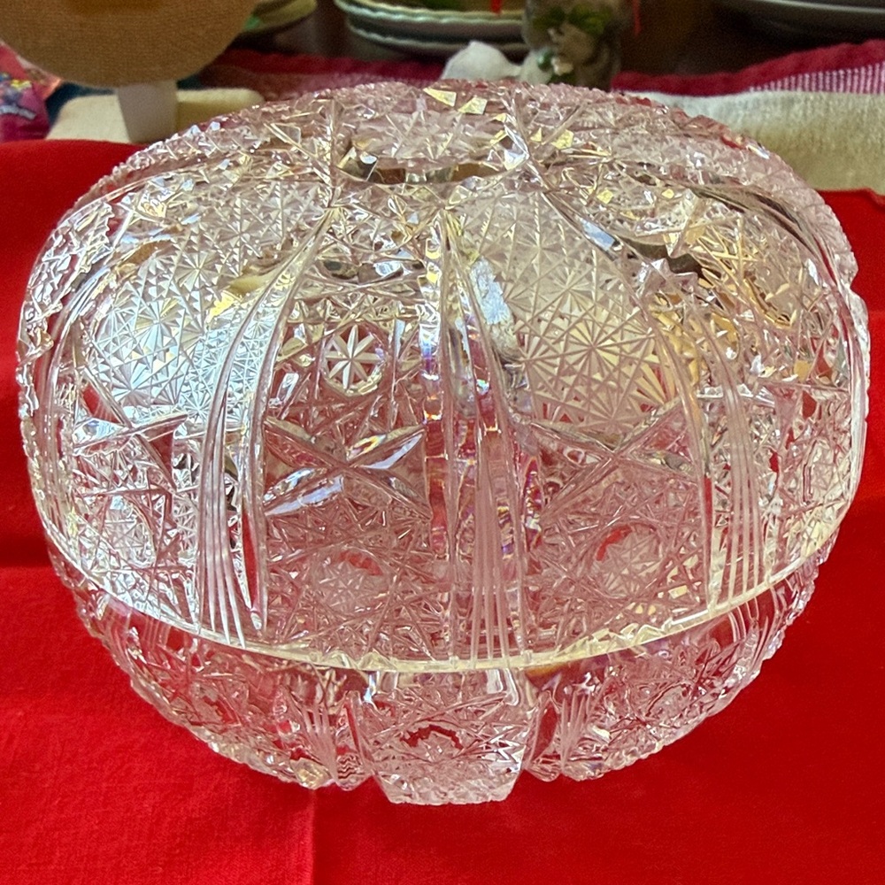 Bohemia hand cut crystal Queen Lace covered bowl box trinket 5”